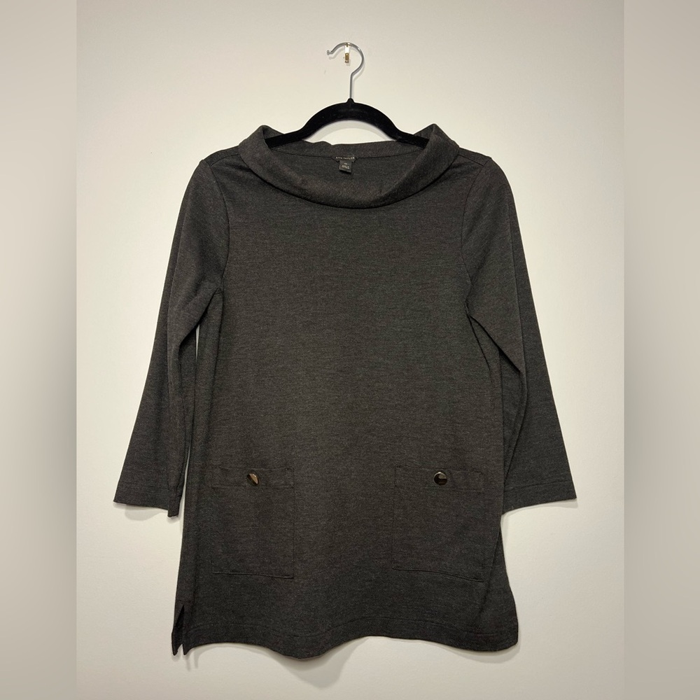 Ann Taylor Dark Gray Cowl Neck Tunic with Pockets
